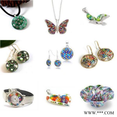 曼德1707006-2-7DIY工具 電鍍槽250克裝熱熔琉璃玻璃切塊藍(lán)色大圈圖案多種顏色千花微波窯爐玻璃